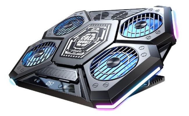 RTAKO LZ-D12 Gaming Laptop Cooler Foldable Adjustable Notebook Stand Heat Dissipation Holder for 12-18'' Cooling Pad W/ RGB Light - Black